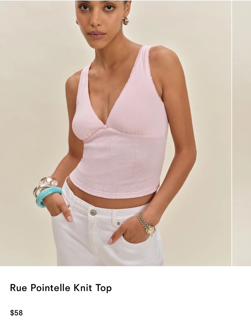 Reformation Rue Pointelle Knit Tank - Pale Pink
